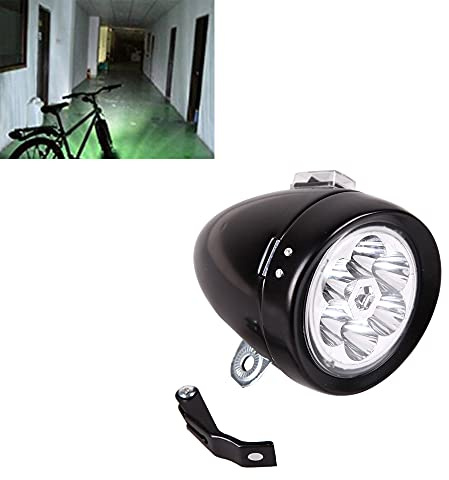 GOODKSSOP Black Bright 6 LED Metal Shell Front Light for Bicycle Headlight Retro Bike Head Lamp Classical Vintage Night Riding Safety Cycling Fog Light Headlamp with Bracket