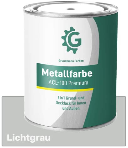 Grundmann Metallfarbe ACL 100 - Hellgrau 3 Kg - Seidenmatt - 4in1 Metallschutzlack inkl. Rostschutz und Grundierung - RAL 7035 Lichtgrau