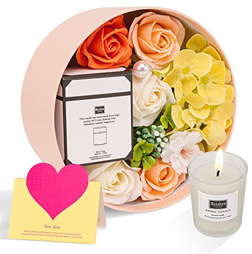 ANBET Frauen Seife Künstliche Blumen Rosen Runde Box mit Duftkerzen Aromatherapie Bad Geschenk Muttertag Weihnachten Jubiläum Valentinstag Lehrertag Geburtstag Jahrestag Geschenk für Sie