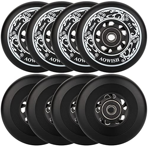 AOWISH Set di 8 ruote da hockey in linea asfalto, 85 A, 80 mm, con velocità Bearings ABEC-9 e distanziatori (nero, 80 mm)