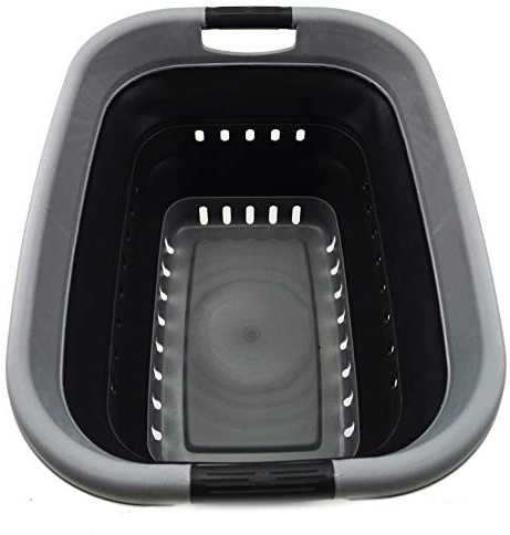 SAMMART 37L Collapsible Plastic Laundry Basket - Foldable Pop Up Storage Container/Organizer - Portable Washing Tub - Space Saving Hamper/Basket (1, Grey/Black)