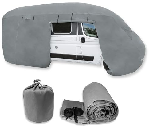 NATIV Schutzhülle für Wohnmobil | UV-resistente Abdeckplane für Ihr Wohnmobil | universelle Passform | Polyamid | Dach wasserdicht, Seitenteile wasserabweisend | grau | 610 x 235 x 275 cm