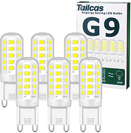 Tailcas Bombilla LED G9 3W, Blanco Frio 6000K, LED Equivalente a la Bombilla Halógena de 30-50W, Sin Estroboscópico 350LM, AC220-240V, No Regulable, Ángulo de Luz de 360°, Pack de 6