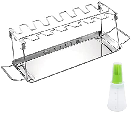 MEETOZ tainless Steel Vertical Roaster Stand & Drip Pan,Chicken Leg Wing Rack,for Chicken Legs, Wings, Drumstick with Drip Tray for Smoker Grill or Oven(14-Slot)