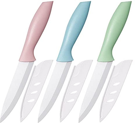 Kocpudu Fruit Knife, a Sharp and Durable Fruit Knife Set, Exquisite and Beautiful, Ceramic Fruit Knife is Suitable for Most Vegetables, Fruits and Meats (3-Pack, Pink, Blue, Green)