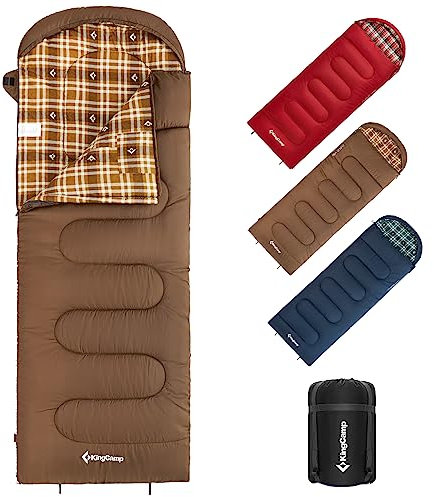 KingCamp Sacco a Pelo Invernale - Extra Grande in Flanella Cotone Gemellabile Compatto Caldo Sacco a Pelo 4 Stagioni Portatile Leggero Sacchi Pelo Campeggio Adulti XL