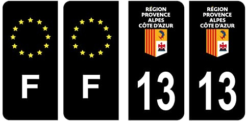 Hadexia Nummernschild-Aufkleber, französisches Departement 13 Bouches-du-Rhône, Logo, Region PACA, Schwarz, Farbe & F, Frankreich, Europa