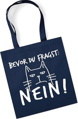 tradercat Jutebeutel bedruckt mit Spruch, Stoffbeutel bedruckt aus 100% Baumwolle - Tote Bag, Einkaufsbeutel, Einkaufstasche, Shopper und Baumwolltasche mit langen Henkeln, Bevor du fragst Nein