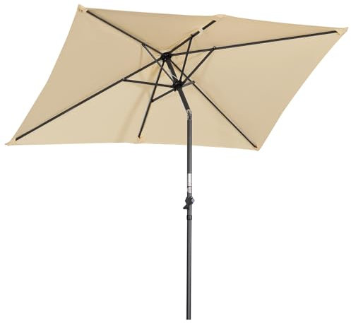 Angel Living 2.1x1.4M Sombrilla Parasol de Acero y Poliéster, Parasol Inclinado con Manivela, Mástil Acero 38mm (Beige)