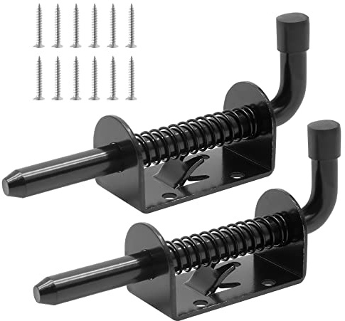Suiwotin 2pcs 5 Inch Spring Loaded Gate Latch Pin, Heavy Duty Barrel Bolt Spring Latch, Steel Door Lock Latch for Cabinet, Shed, Trailer, Equipment (Black)