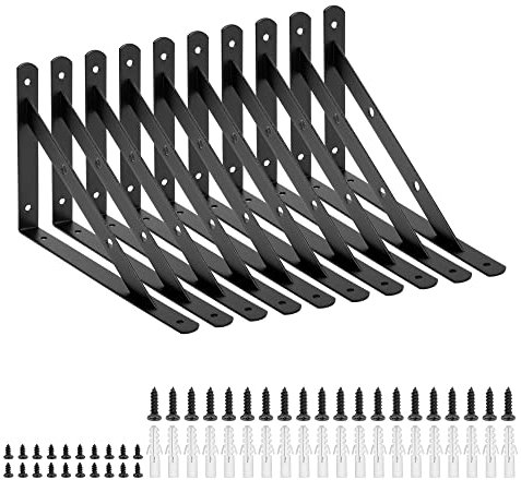 Cherbowing Staffa per mensola per carichi pesanti staffa decorativa da parete, angolo di 90°, nero, metallo con viti (10 PCS 30 x 20 cm)