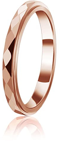 Nanafast 3mm Titanium Steel Anxiety Rings for Women Men Multi-faceted Wedding Band Fidget Rings for Anxiety for Women Rhombus Spinner Ring for Stress Relief Comfort Fit for Engagement Rose Gold 7