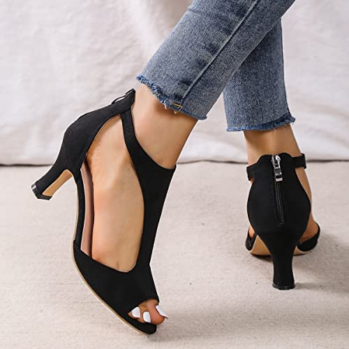 Femmes Sandales Bout Ouvert Bride À La Cheville Poissons Bouche Talons Sandales Talon Aiguille Escarpins Chaussures Sexy Talon Haut Élégant for Les Chaussures Habillées De Fête De Mariage ( Color : Bl