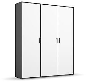 Rauch Möbel Voyager, Kleiderschrank, Weiß/Grau metallic, Breite 140 cm | Schrank, Mehrzweckschrank, 3-türig, Zubehör Basic, für Schlafzimmer, Kinderzimmer, Studentenwohnung, Homeoffice, Garderobe