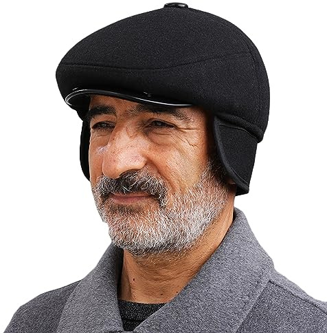Herren Winter Schirmmütze Schiebermütze mit Ohrenklappen Wollmischung Warm Newsboy Ivy Hut Derby Tweed Irish Mützen Gatsby Baskenmütze Fahrermütze Flatcap Herren Barett Cap Männer Jagd Golf Winterhut