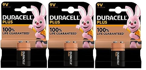 3 x Duracell 9V Plus 6LR61/MN1604 (3 Blister Packs with 1 Battery) 3 Cells