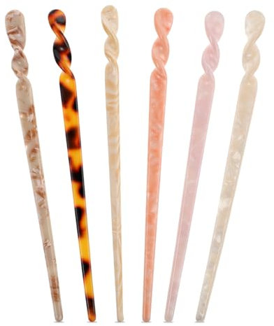 6 Stück Haarstäbchen Acetat Haarstab Schildpatt Haarsticks Schildpatt Haarnadel Essstäbchen Leopardenmuster Retro Haarnadeln Scheibe Vintage-Stil Lange Chinesische Haarnadeln Für Frauen Mädchen