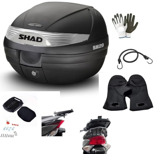 Compatible con Kymco Agility 125 RS Baúl Shad SH29 Maleta de 29 litros 30 x 40 x 38 cm baúl para 1 casco integral + cierre Lock System + placa portaequipajes + kit de montaje