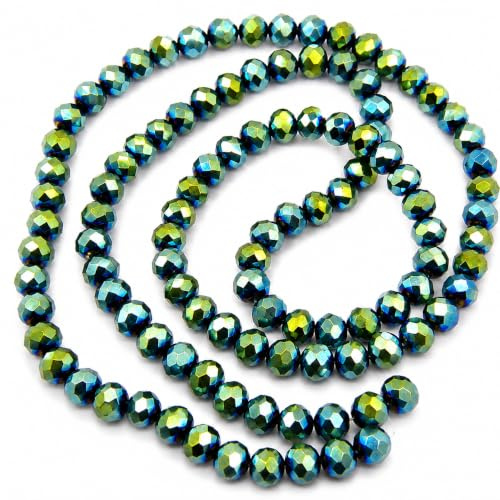 Perlin Lot de 160 perles de cristal de Bohême tchèques 3 mm x 2 mm, perles tchèques en verre taillé CZ, perles rondelles à facettes, perles en verre, 1 fil (vert bleu métallisé)