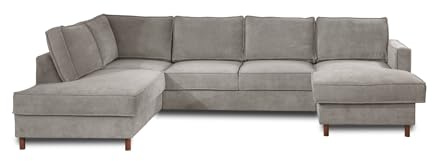 Lisa Design Jake - Wohnlandschaft - mit Schlaffunktion und Bettkasten - 7-Sitzer - aus Cord - Links Hellgrau