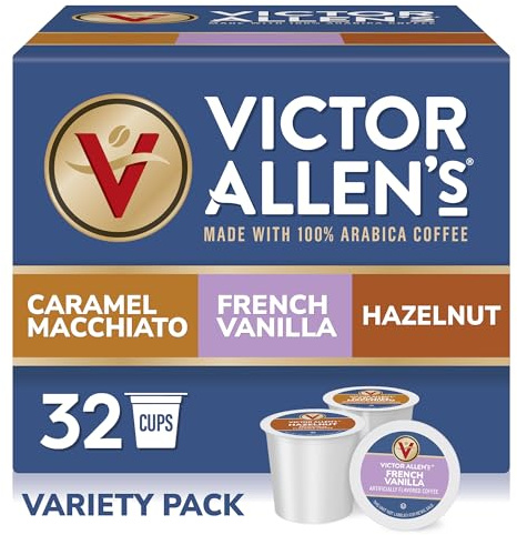 Victor Allen's Coffee Variety Pack (French Vanilla Flavored, Caramel Macchiato, Hazelnut), 32 Count, Single Serve Coffee Pods for Keurig K-Cup Brewers