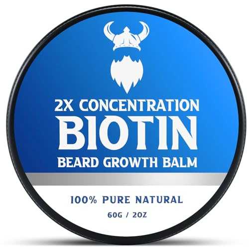 Beard Balm，2X Concentration Biotin Beard Balm for Men (2 oz) - Natural Mens Beard Oil with Castor Oil，Argan Oil, Jojoba Oil and Vitamin,Thickening for Beard，Beard Growth Softener