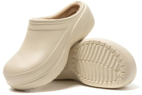 JOMIX Pantofole Donna Invernali da Casa Ciabatte Pelose Calde in Gomma EVA Zoccoli Sabot Morbido Comodo da Inverno MD1080 Beige 40/41