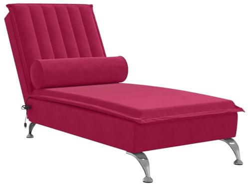 vidaXL Massageschäslong med bolster vinröd sammet, schäslonger, massageschäslonger, massagesoffor, massageschäslong, massagesoffa, schäslong i sammet