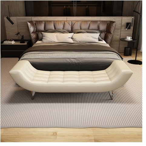 Bank am Bettende Schlafzimmer-Ottomane-Bank, mit Leder gepolsterte Bettende-Bank, moderne Eingangs-Schuhbank, Wohnzimmer-Bank, Esszimmer-Bank Bänke für Wohnzimmer, Foyer, Mudroom, Flur(Color:White,Siz