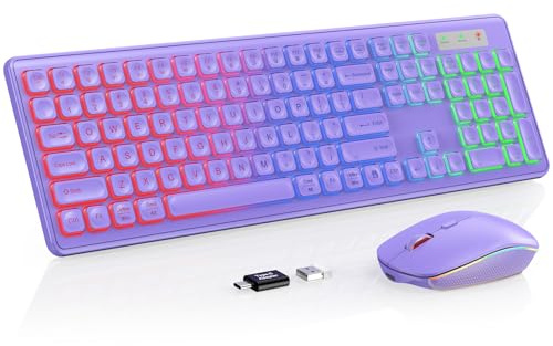 Wireless Keyboard and Mouse Combo with RGB Backlit, Rechargeable | Light Up Letters, Full-Size, Soft Typing, Sleep Mode, 2.4GHz Quiet Keyboard Set for Mac, Windows, Laptop, PC, Trueque KM42Pro