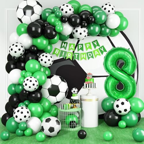 8th Birthday Football Balloon Arch,8th Soccer Balloon Garland Kit with Green Number 8 Football Balloons for Boys Kids 8 Birthday Soccer Theme Party Decorations