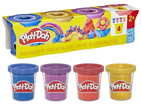 Play-Doh 4er-Pack Schimmerglanzknete – kreatives Knet-Set mit glitzernder Knete für fantasievolles Spielen