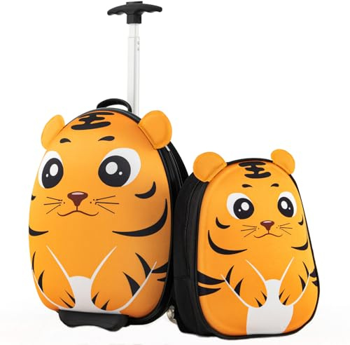 SOARS Kinderkoffer 16” & Rucksack 12”, Kindertrolley mit Rollen & Teleskopgriff, 2tlg. Kinderkoffer Set, Kindergepäck, Reisekoffer Kinder Jungen & Mädchen, für Spielzeug, Kleidung (Tiger)