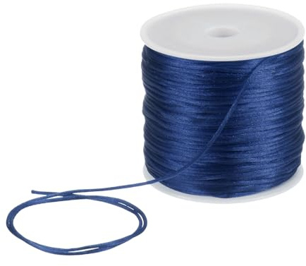 QUARKZMAN 60 Yardas 1, 5 mm Cordón de Satén de Nylon Macramé Azul Marino | Cordón Chino, Hilo de Abalorios, Collares Trenzados, para Hacer Pulseras, para Hacer Joyas, Adorno, Cordón de Nylon