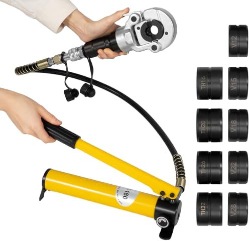Pince à sertir hydraulique manuelle - Kit d'outils de pressage hydraulique - Pince à sertir hydraulique - Tube composite - Tube en cuivre - Pince à sertir hydraulique avec 9 embouts