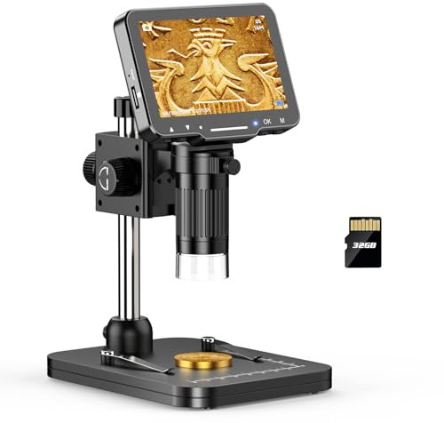 Leipan 4.3 Digital Mikroskop für Kinder Erwachsene, 1000X facher Vergrößerung IPS Handmikroskop mit 8 Einstellbaren LED Licht, USB to PC - Windows/Mac kompatibel, Inklusive 32G TF-Karte LP043