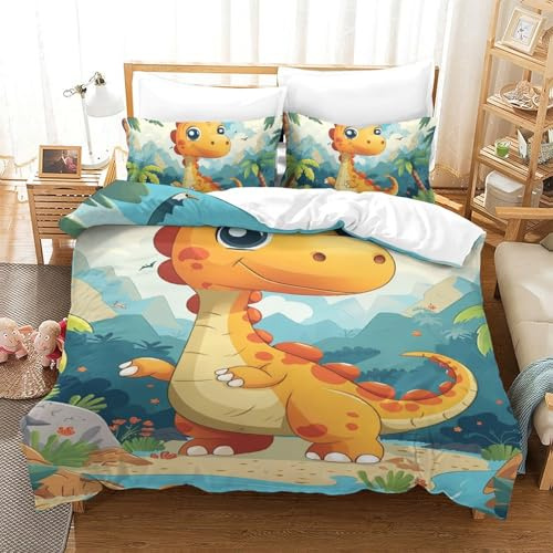 EKZLQJWPN Stampa 3D Dinosaur Set Di Biancheria Da Letto Con 3 Pezzi Set Copripiumino E Federa Coordinata Per Ragazzi E Ragazze,coppie,camera Da Letto,decorazione Single（140x200cm）