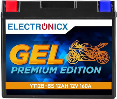 Electronicx GEL motorcykelbatteri YT12B-BS 12V 12Ah 160A – läckagesäkert & vibrationssäkert startbatteri – för MC, moped, skoter, fyrhjuling, jetski & ATV – 150×70×130mm, plus höger
