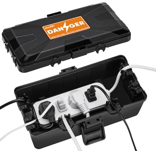 Blumway Elektrische Box für den Außenbereich, wasserdichte Schutzbox für Elektroanschlüsse im Freien wetterfest IP54, Steckdosenleiste, Timer, Urlaubslicht erweiterte Linie, 261x150x94mm, Schwarz