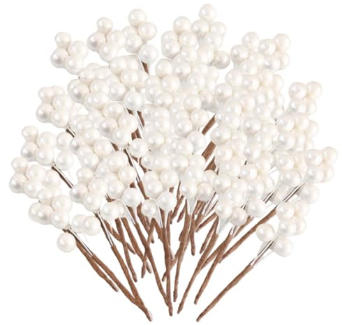 60pcs gambi di bacche di agrifoglio bianco, simulazione da 3,9 pollici di bacche bianche ghirlanda steli di bacche flessibili berri di Natale fai -da -te frutti bianchi di bacche bianche per il