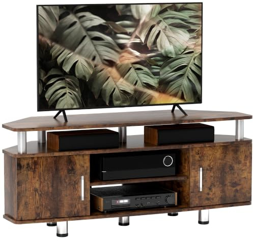 HOMCOM TV Unit Cabinet for TVs up to 55 Inches with Storage Shelves and Cupboard, Entertainment Centre for Living Room, Rustic Brown | Storage Shelves, Entertainment Centre, Living Room
