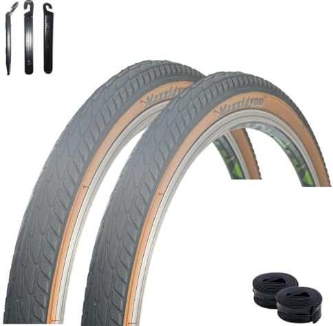 2 x maxxi4you HY 156 Fahrradreifen in Schwarz/Braun 47-559 (26 x 1,75) + 2 x passende Schläuche DV inkl. maxxi4you Reifenheber