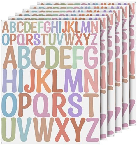 NISENTIA Buchstaben Aufkleber, 416 Stück/8 Blatt klebebuchstaben Bunt, Selbstklebende Buchstaben Vinyl Sticker, Buchstaben zum Aufkleben Groß Wetterfest,für Postfach,Schilder,Adressnummer,DIY