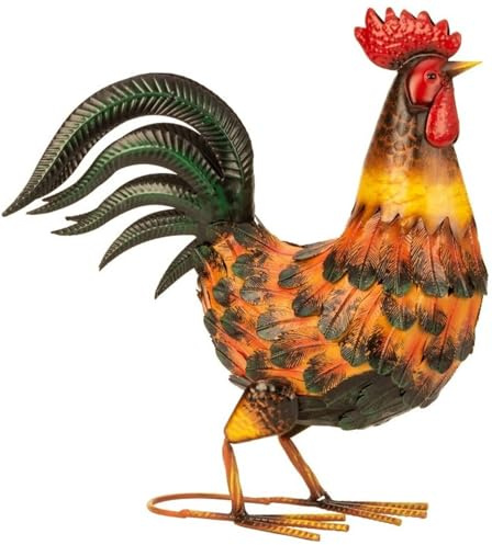 Geschenkestadl Hahn Metall stehend bunt 40cm Tierfigur Bauernhof Haus Hof Garten Dekoration Deko