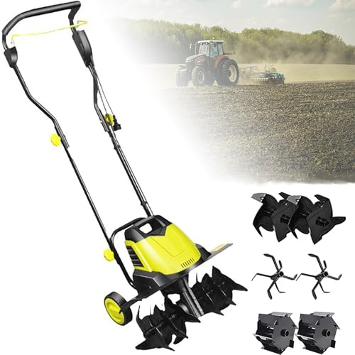 Motozappa elettrica da giardino, 2400 W, con 2 ruote, 6 lame, profondità di lavorazione 22 cm e larghezza di aratura 45 cm, per prato e uso agricolo