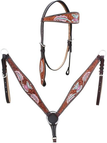 EQUIEMPRESS Western-Leder-Set mit handgefertigtem Kopfstück und Vorderzeug mit Zügeln. /Size-Full,Cob,Pony AZ-32 (Pony)