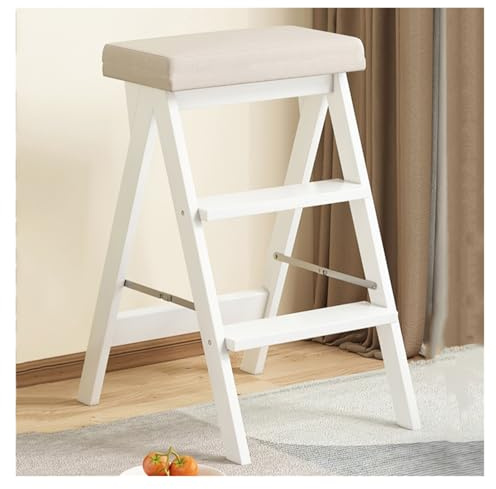 Sgabello pieghevole a 3 gradini in legno, sedia a scaletta spessa, portatile, leggera, da giardino, per risparmiare spazio per la cucina (bianco, stile 1)