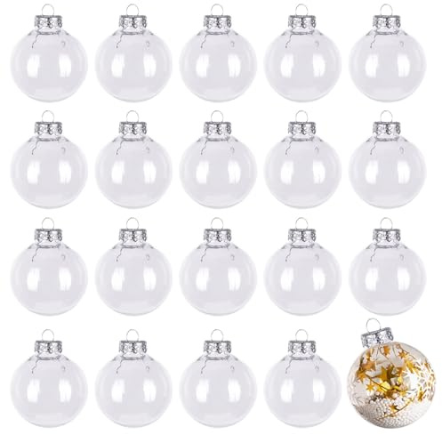 FALSKT 20PCS Palline di Natale Trasparenti 6cm Riempibile Palle Natale Plastica Fai da Te Palle di Natale da Decorare Vuote Ornamentperp per Alberi di Natale Palline Artigianali Nozze Decorazioni