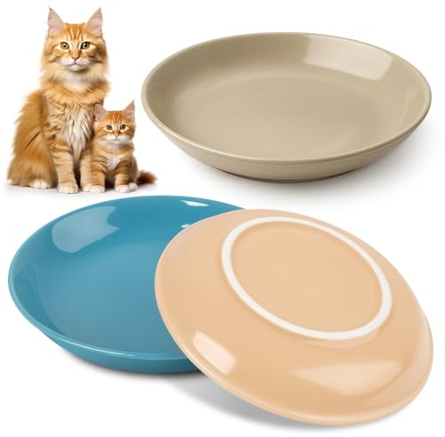 Otauoaea 3 Pièces Gamelle Chat, Gamelle Céramique Plat, Bols Chat pour Nourriture et Eau pour Chatons