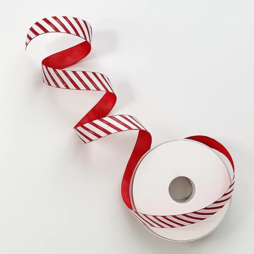 Cinta de grogrén a rayas de caramelo, rojo y blanco, 22 mm, 5 metros, sin alambre, borde tejido, papel de regalo, lazos, manualidades Giddy Square